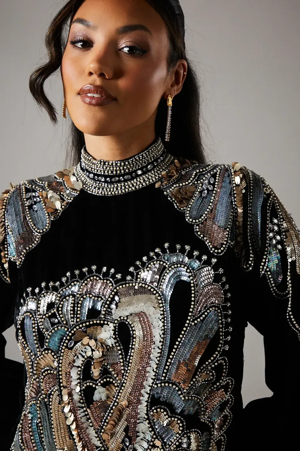Party Sequin Long Sleeve Pencil Dress With Square Neck