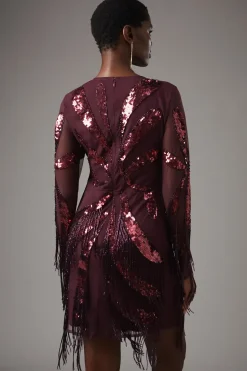 Party Sequin Long Sleeve Velvet Swing Dress