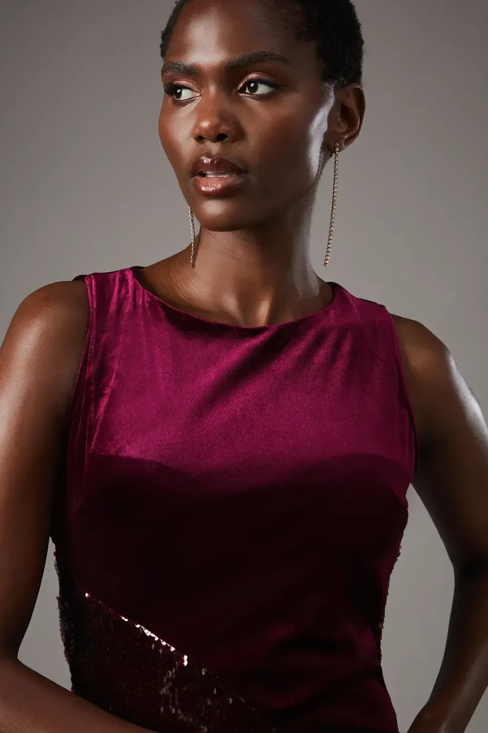 Party Sequin Pencil Dress With Velvet Cowl Back