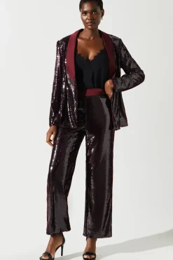 Party Sequin Satin Burgundy Trouser