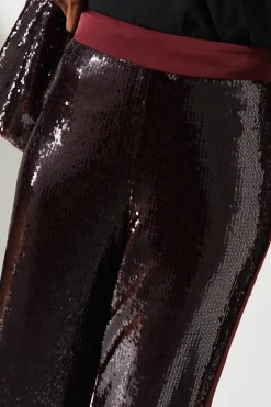 Party Sequin Satin Burgundy Trouser