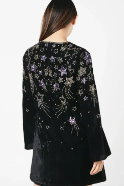 Party Sequin Star Long Sleeve Velvet Mini Swing Dress