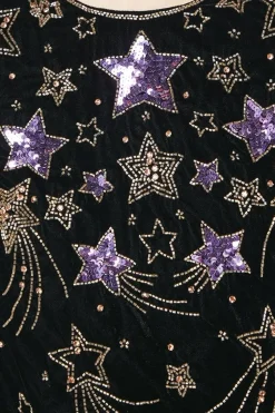 Party Sequin Star Long Sleeve Velvet Mini Swing Dress