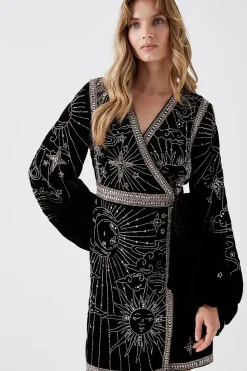Party Sequin Velvet Wrap Mini Dress