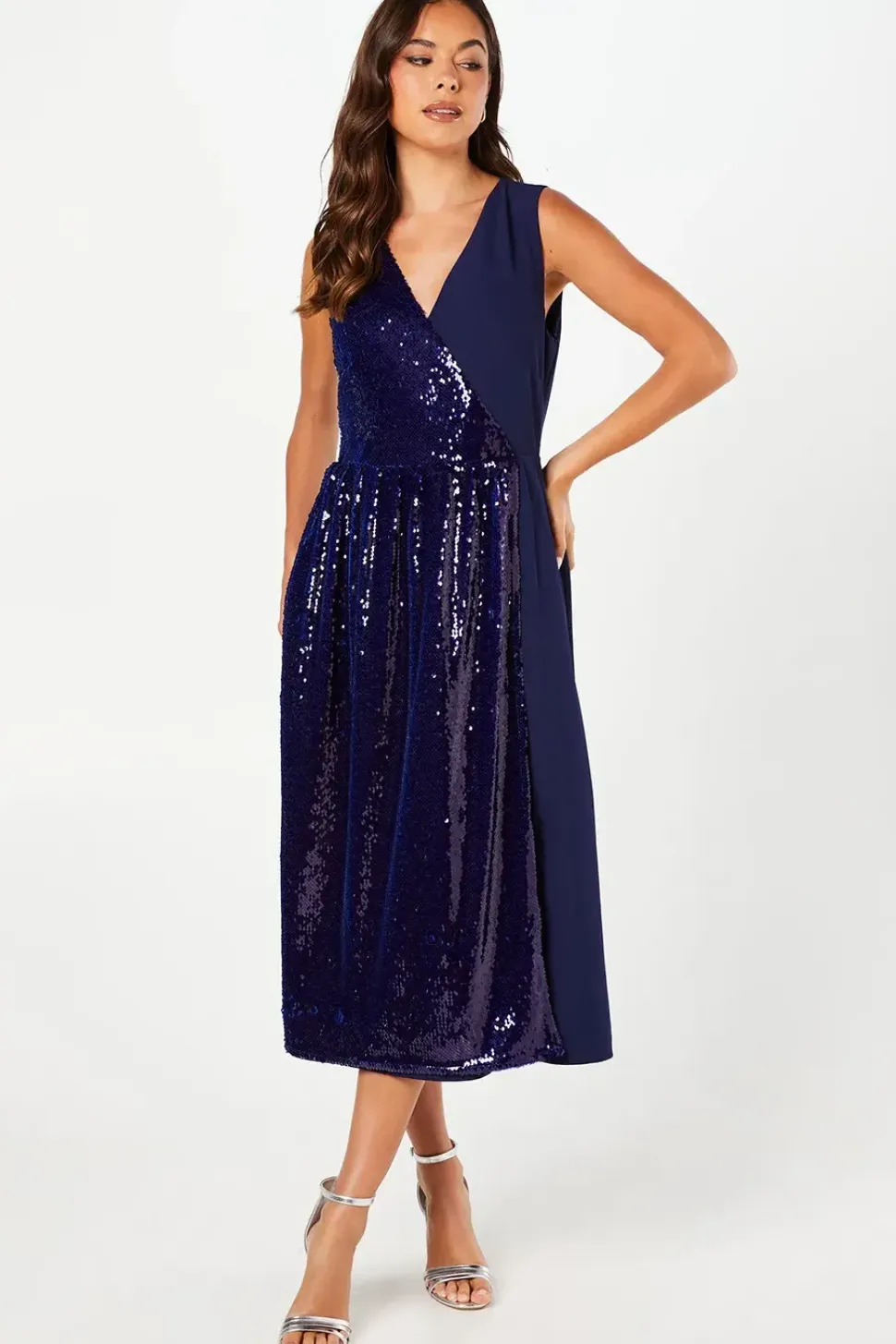 Party Sequin V Neck Midi Dress