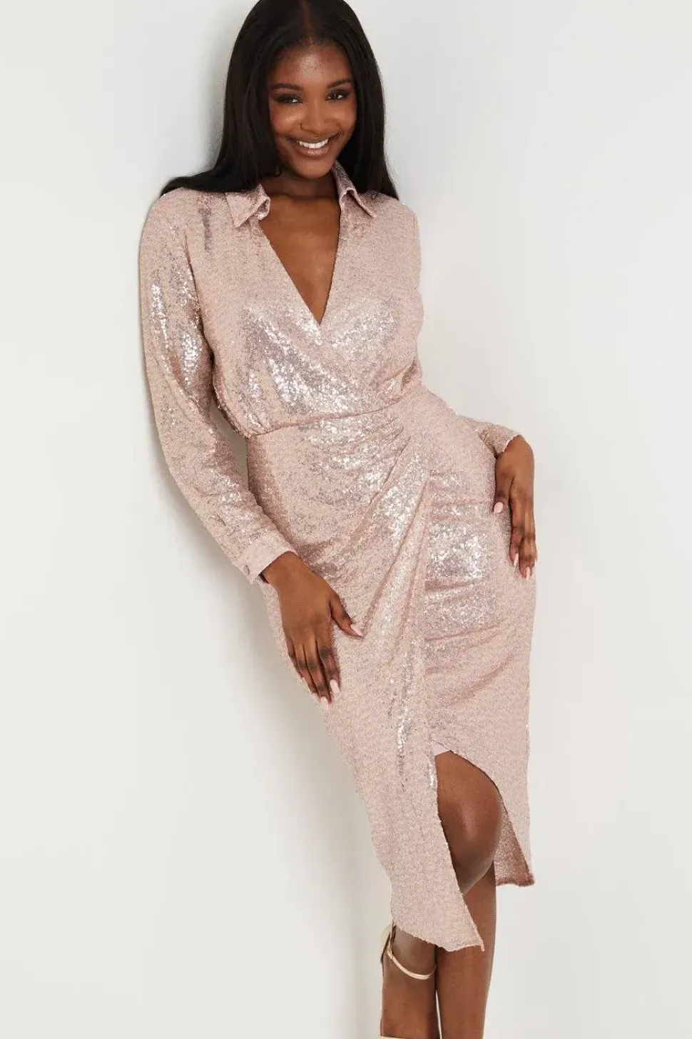 Party Sequin Wrap Front Dress