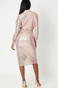 Party Sequin Wrap Front Dress