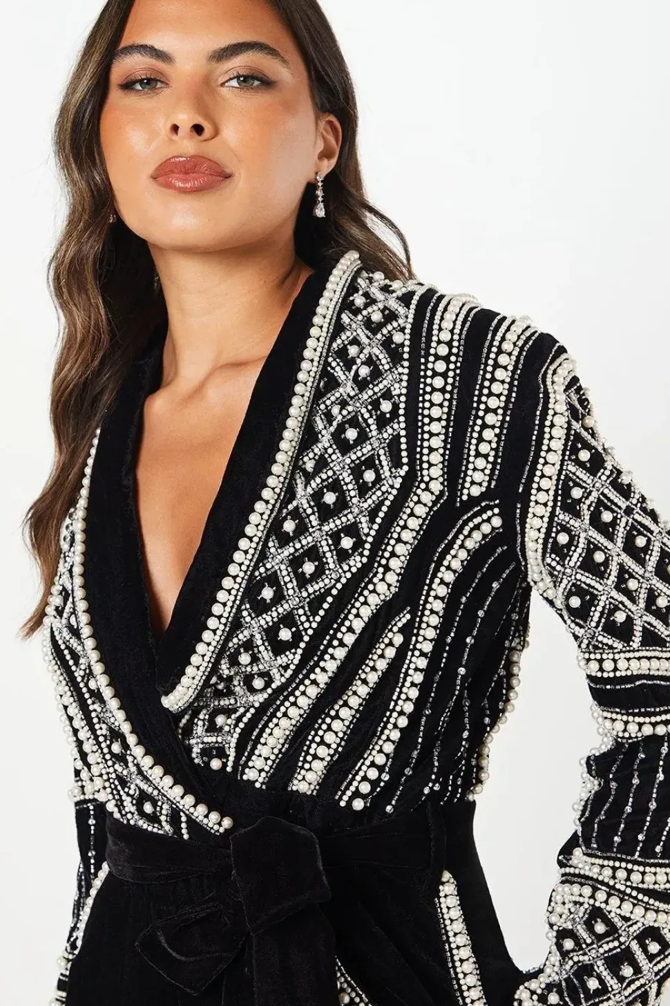 Party Velvet Embellished Long Sleeve Jumpsuit