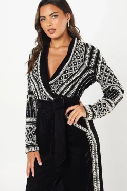 Party Velvet Embellished Long Sleeve Jumpsuit