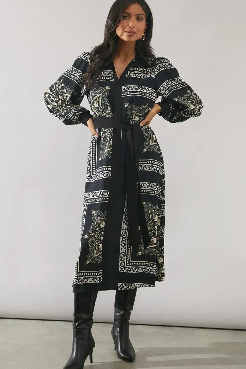 Patchwork Contrast Placket Shirt Dress