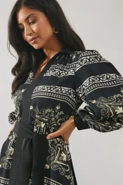 Patchwork Contrast Placket Shirt Dress