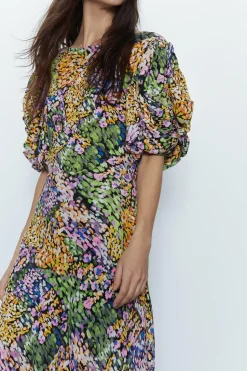 Patchwork Ditsy Puff Sleeve Maxi Dress