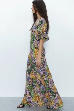 Patchwork Ditsy Puff Sleeve Maxi Dress