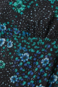 Patchwork Floral Shirred Cuff Midi Dress
