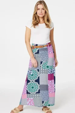 Patchwork Print A-Line Maxi Skirt