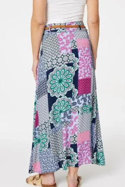 Patchwork Print A-Line Maxi Skirt