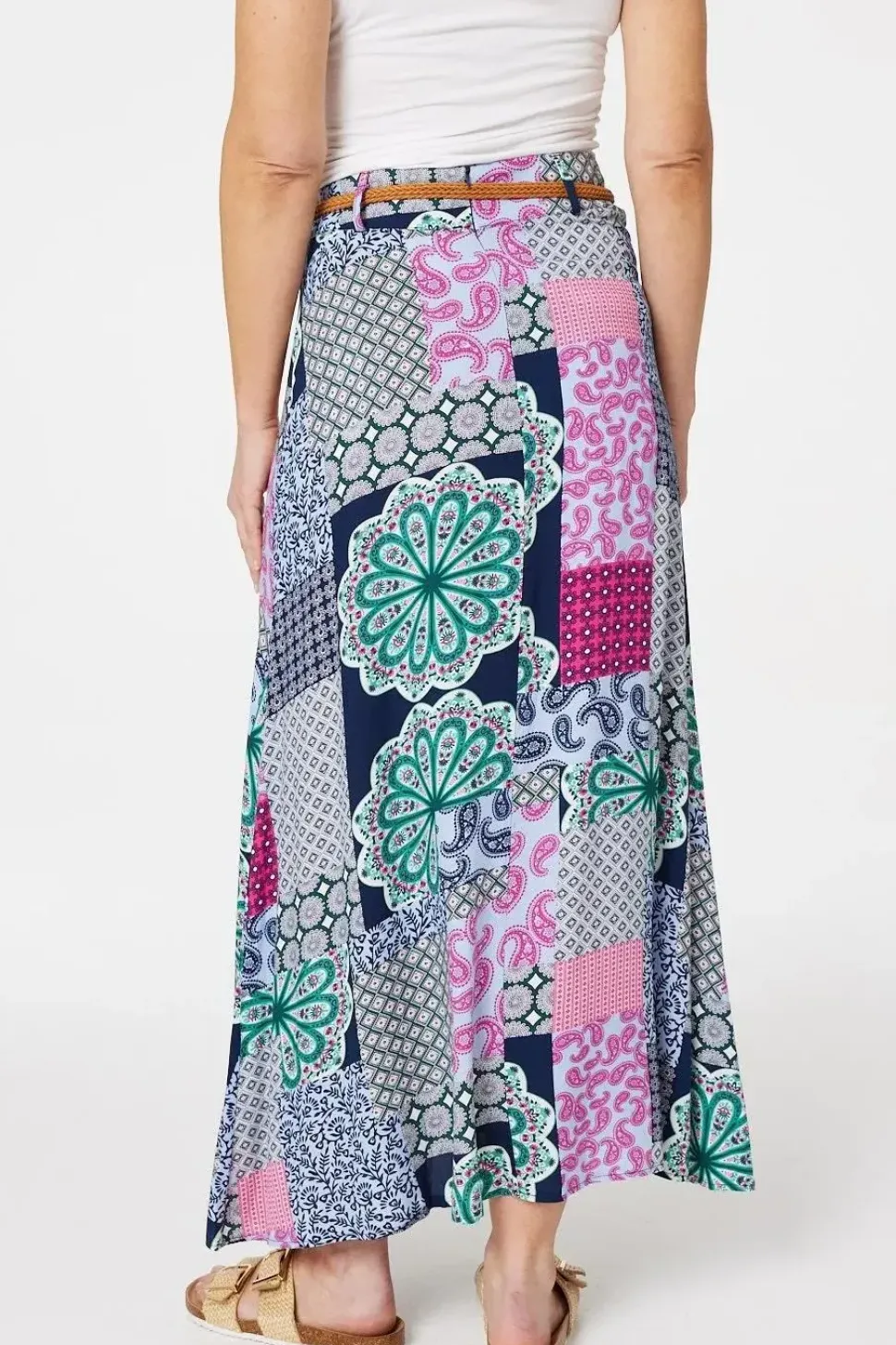 Patchwork Print A-Line Maxi Skirt