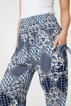 Patchwork Print High Waist Harem Pants