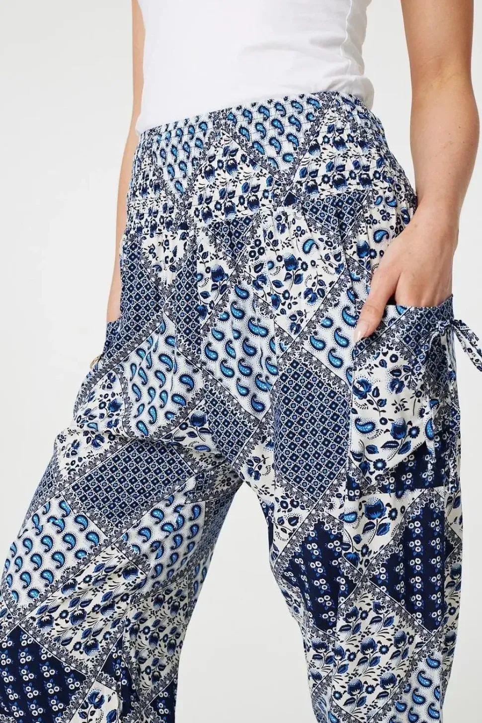 Patchwork Print High Waist Harem Pants