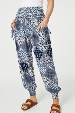 Patchwork Print High Waist Harem Pants