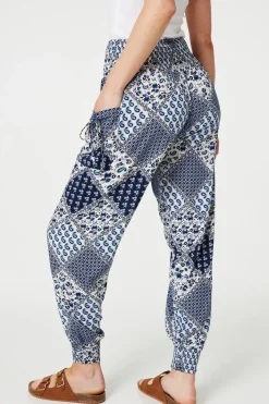 Patchwork Print High Waist Harem Pants