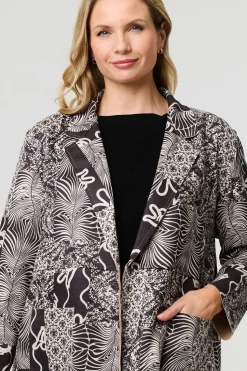Patchwork Print Longline Blazer Jacket