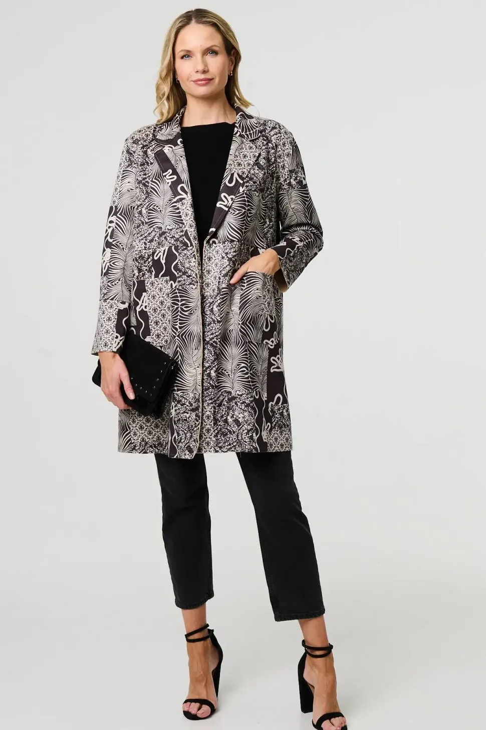 Patchwork Print Longline Blazer Jacket
