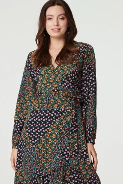Patchwork Print Ruffled Wrap Dress