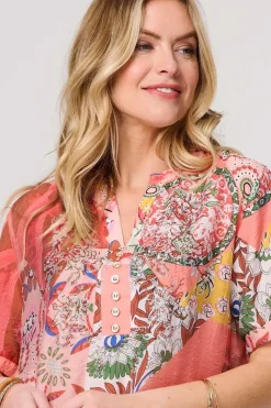 Patchwork Print 1/2 Sleeve Blouse