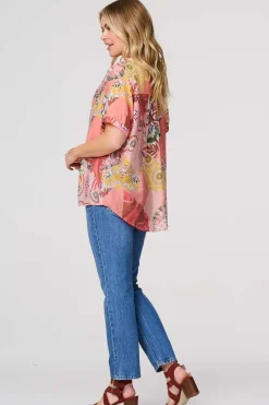 Patchwork Print 1/2 Sleeve Blouse