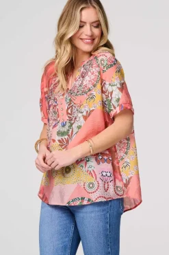 Patchwork Print 1/2 Sleeve Blouse