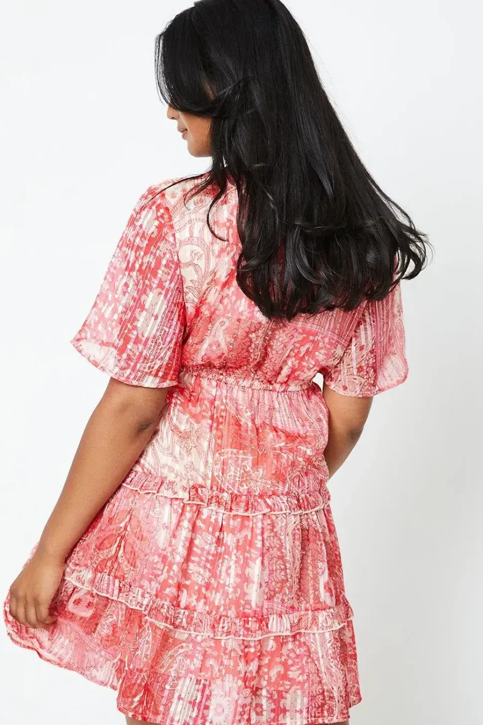 Patchwork Ruffle Burnout Stripe Tiered Mini Dress