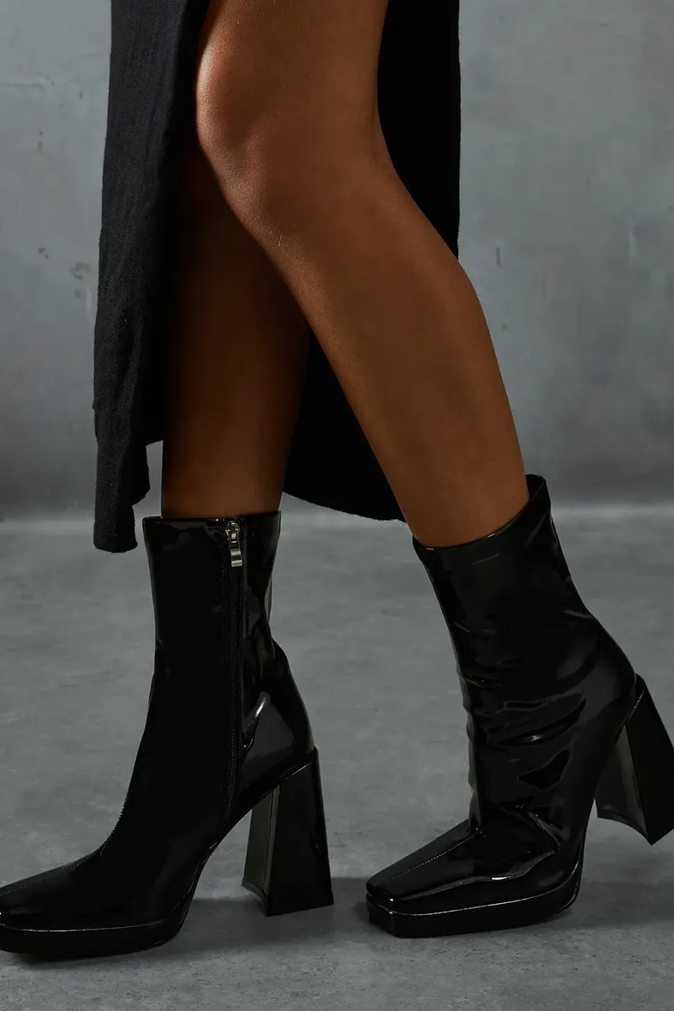 Patent Block Heel Ankle Boots