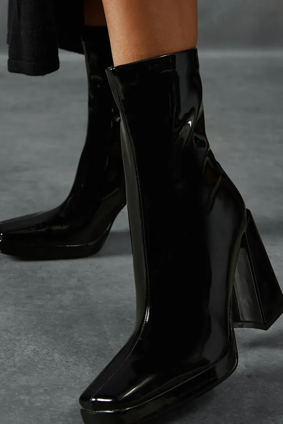 Patent Block Heel Ankle Boots