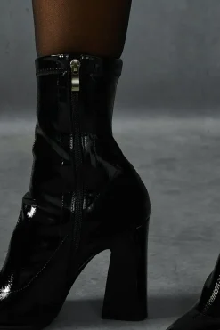 Patent Block High Heel Ankle Boots