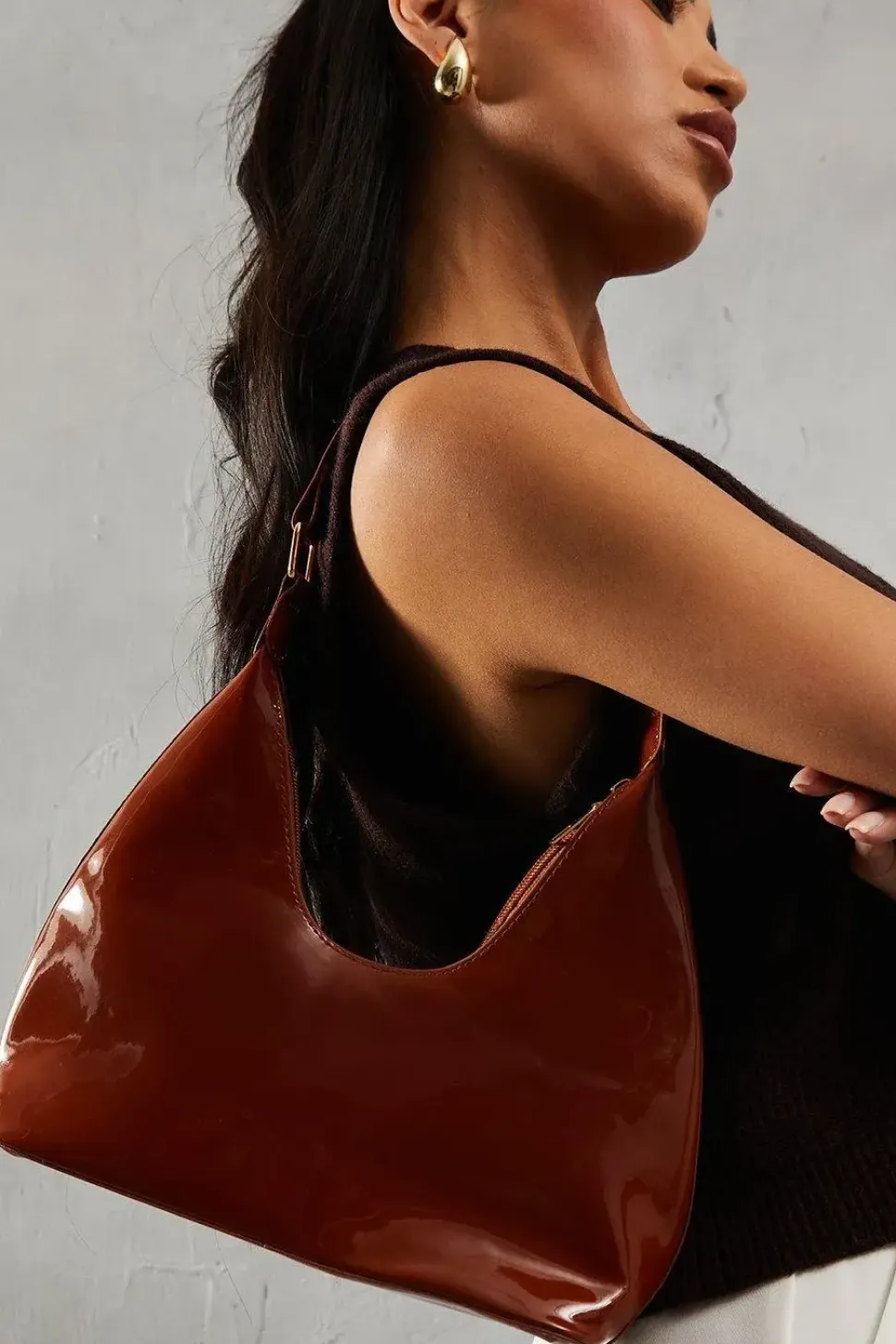 Patent High Shine Shoulder Bag