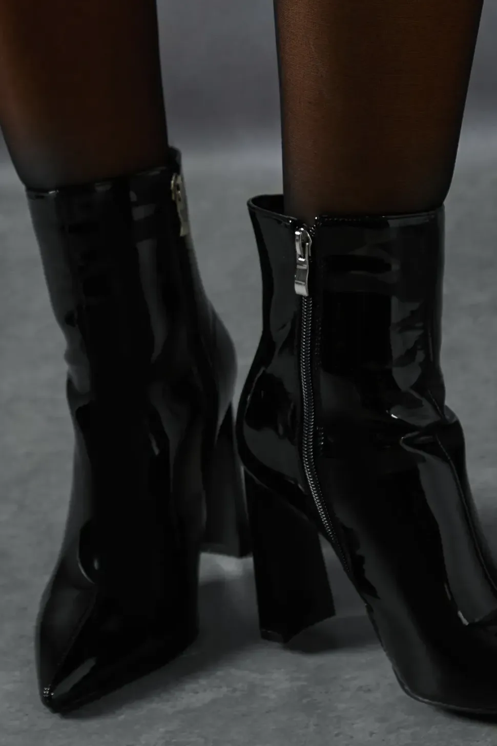 Patent Pointed Block Heel Ankle Boots