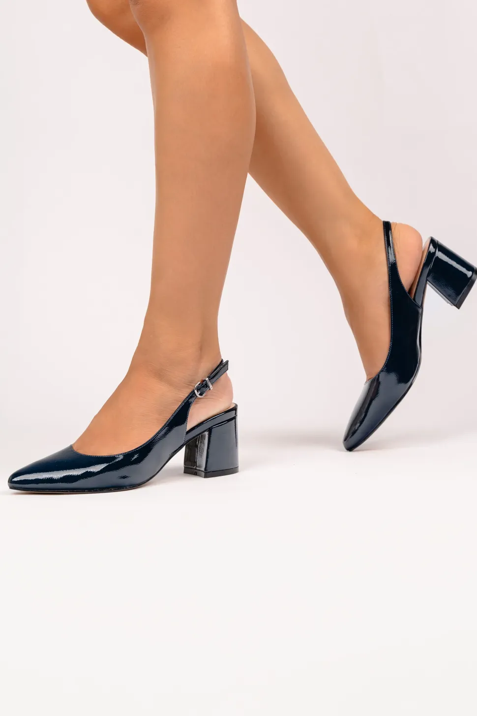Patent 'Isabel' Mid Block Heel Slingback Court Shoe