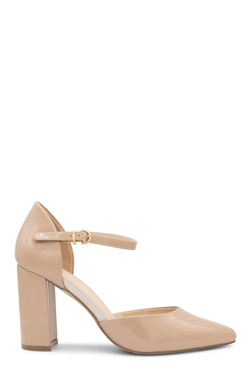 Patent 'Ronda' High Block Heel Ankle Strap Court Shoe