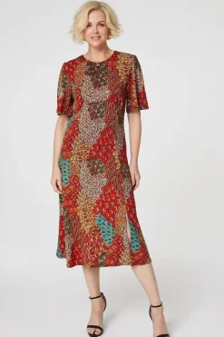 Peacock Print Jersey Midi Dress