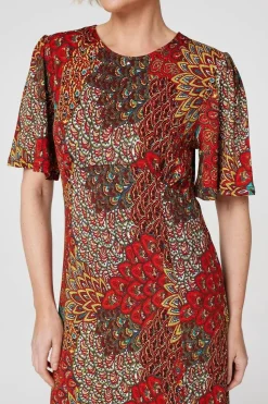 Peacock Print Jersey Midi Dress
