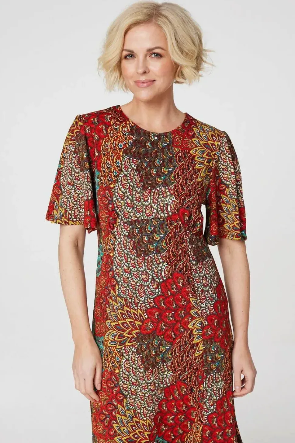 Peacock Print Jersey Midi Dress