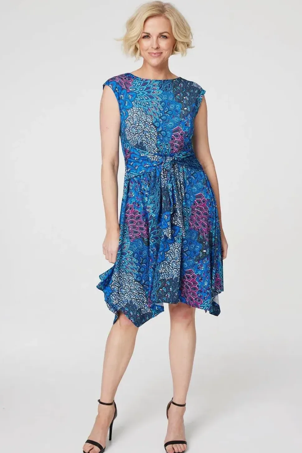Peacock Print Tie Front Dress