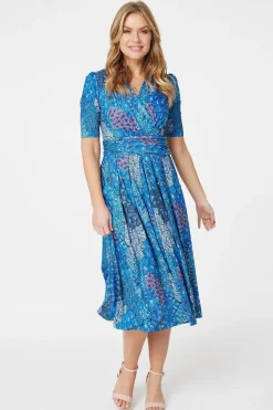 Peacock Print Wrap Front Dress