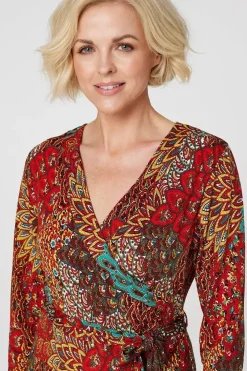 Peacock Print Wrap Maxi Dress