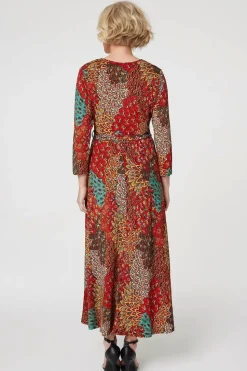 Peacock Print Wrap Maxi Dress