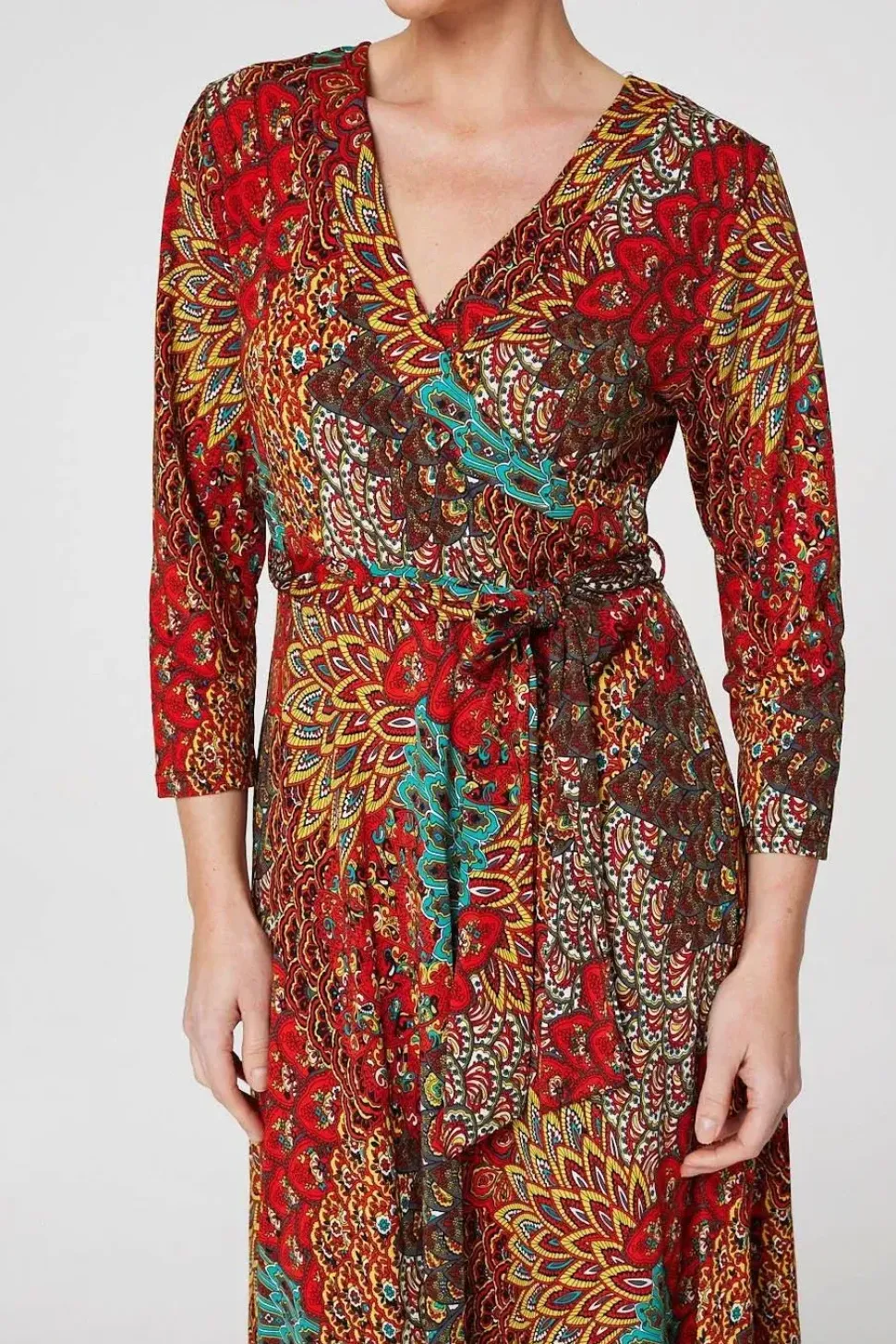 Peacock Print Wrap Maxi Dress