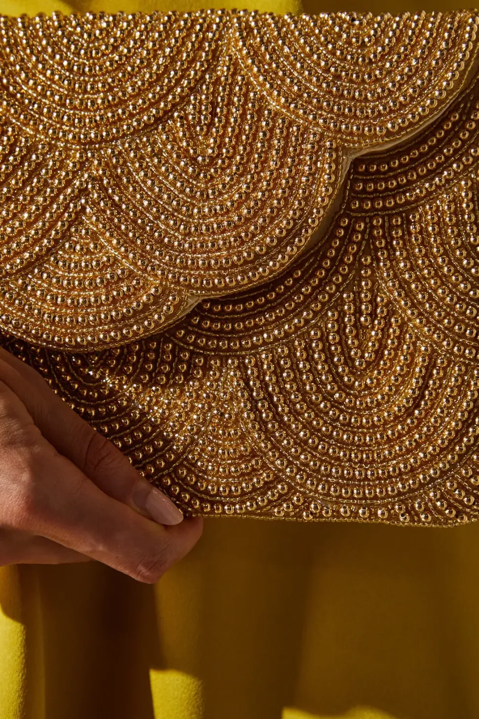 Pearl Beaded Scallop Clutch Bag With Shoulder Strap