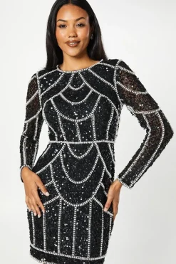 Pearl Detail Mini Dress With Long Sleeve