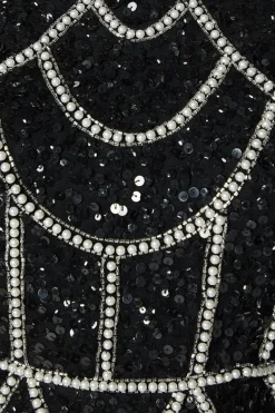 Pearl Detail Mini Dress With Long Sleeve